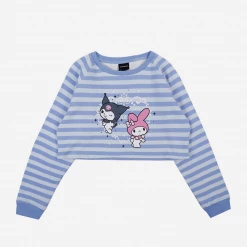 BIOWORLD Kuromi & My Melody X Dumbgood Striped Crop Longsleeve